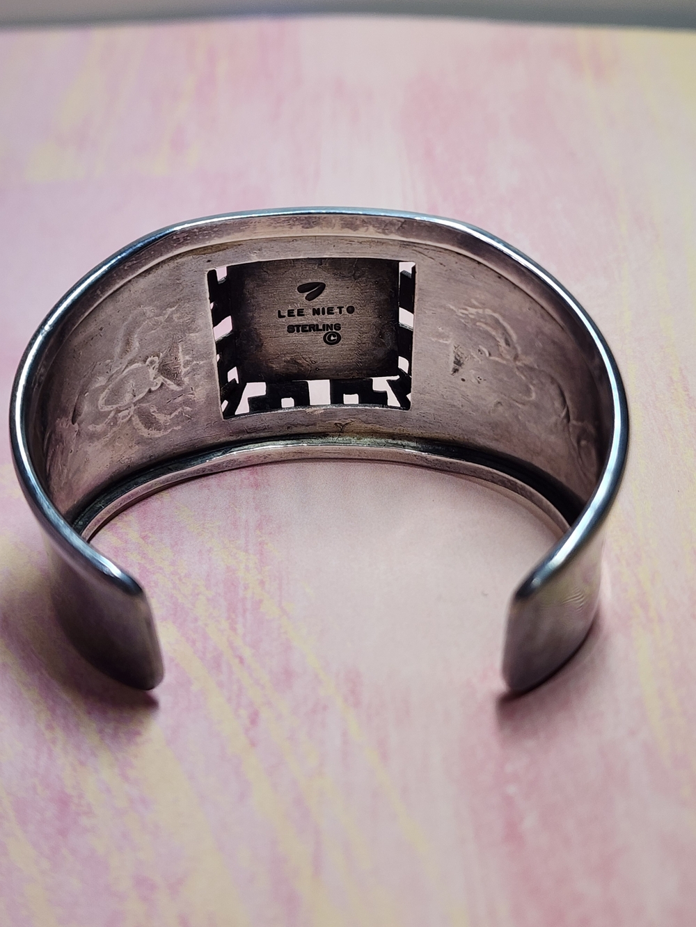 Lee Nieto Sterling and Coral Native American Cuff Bracelet - Picture 4 of 6